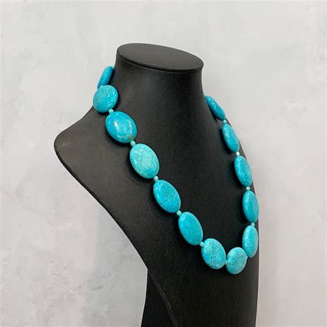 Turquoise Oval Necklace Chunky Turquoise Necklace Oval Etsy