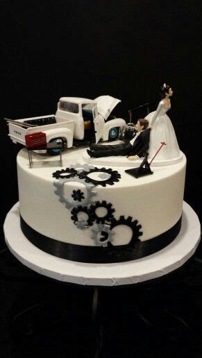 Wedding car decoration with big pink ribbon. Mechanics Groom's Cake | Diy wedding cake topper, Groom ...