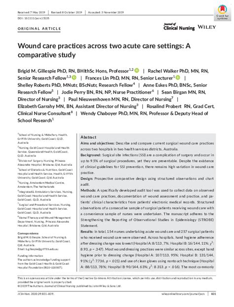 Pdf Wound Care Practices Across Two Acute Care Settings A