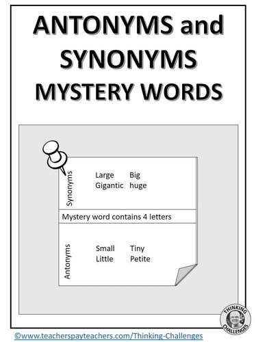 Synonyms And Antonyms Mystery Word Work By Thinking Challenges Tpt