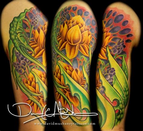 Lotus Flower And Bio Organic Half Sleeve Tattoo By David Mushaney