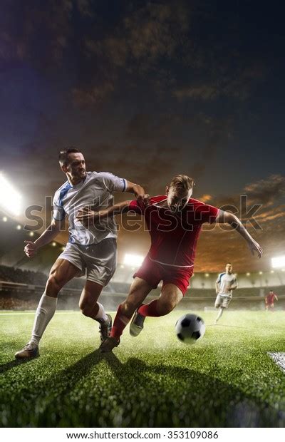 Soccer Players Action On Sunset Stadium Stock Photo Edit Now 353109086