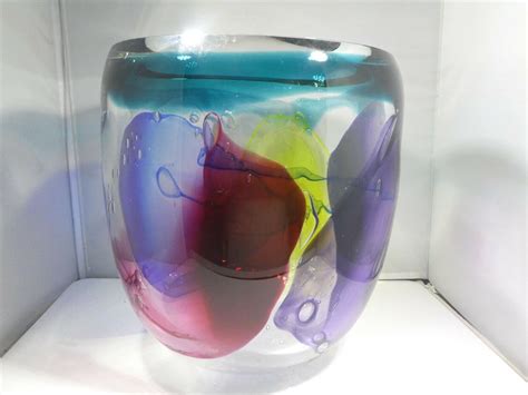 Large Leon Applebaum Multi Colored Hand Blown Art Glass Vase Ebay