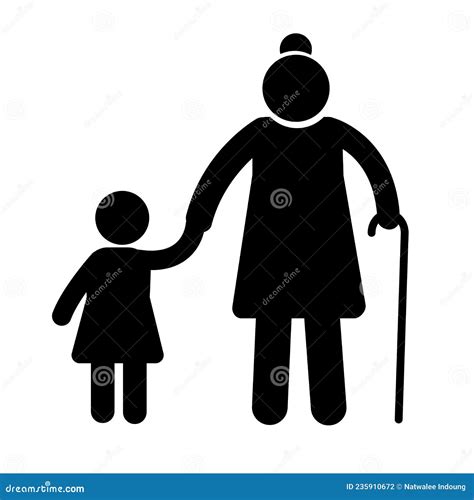 vector icon character illustration grandmother and granddaughter walking stock vector
