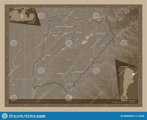 Corrientes Argentina Sepia Labelled Points Of Cities Stock
