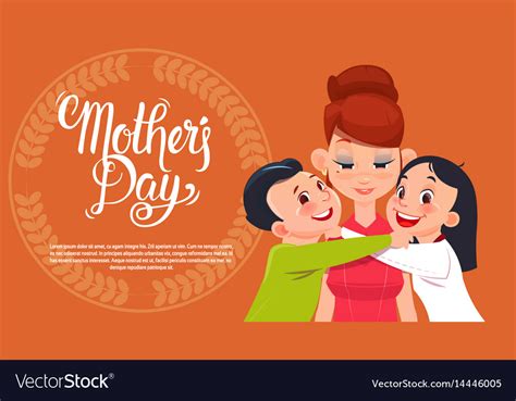 happy mother day son and daughter embracing mom vector image