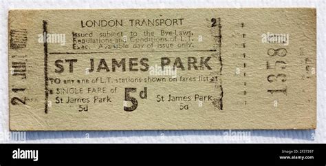 1950s London Transport Underground Or Tube Train Ticket From St James