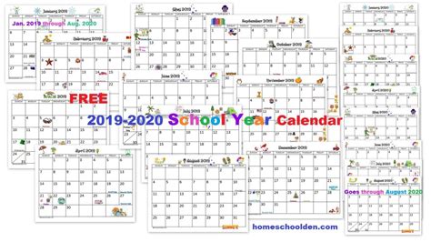 Free 2019 2020 Calendar Printable Homeschool Den