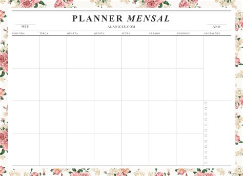 Mensalmodelo 10 Planejador Mensal Planner Organização De Planejador