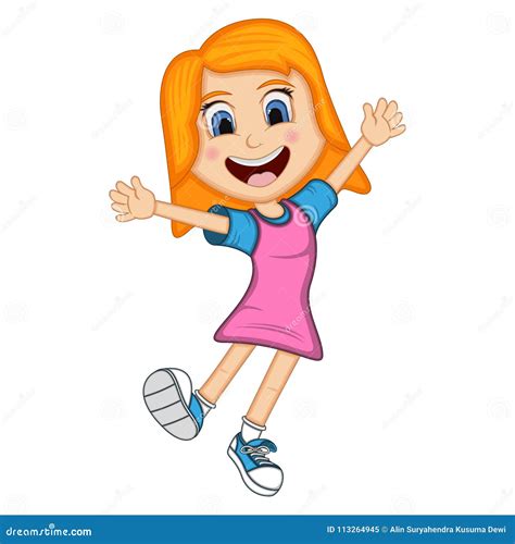 Happy Girl Dance Jump And Cheerful Cartoon Stock Vector