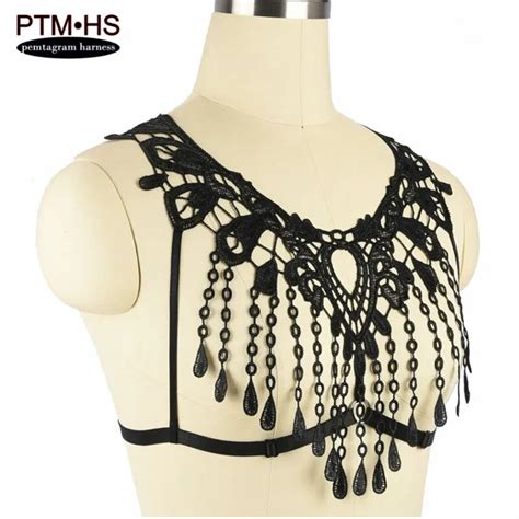 Tassel Sexy Sheer Lingerie Wome Lace Cage Harness Bra Crop Top Elastic Strappy Bondage Chest