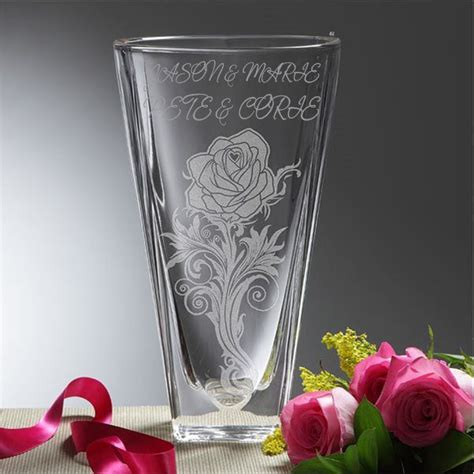 Rose Romance Personalized Crystal Vase Wedding Vases Engraved Crystal Crystal Vase