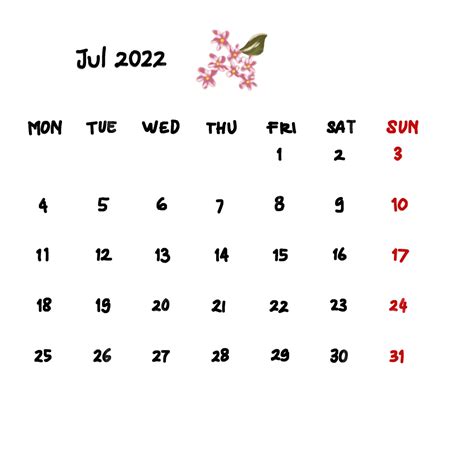 Gambar Kalender Juli 2022 Tulisan Tangan Kalender Ilustrasi Bunga