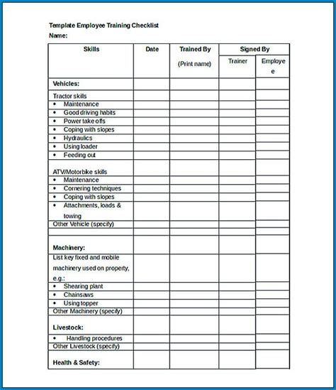 Free Printable Trainer Checklist Template Checklist Templates