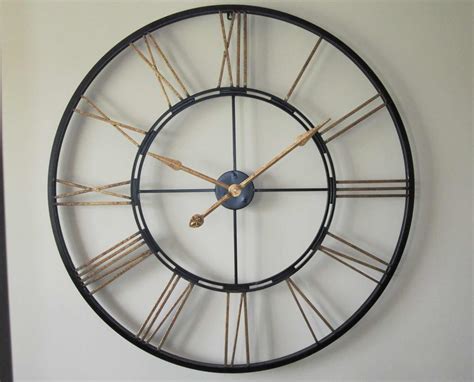 Extra Large Metal Skeleton Wall Clock With Gold Numerals