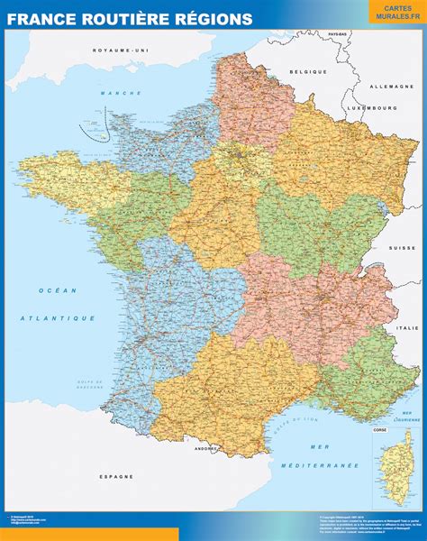 Map Of France Roads Regional Wall Maps Of Countries For Europe