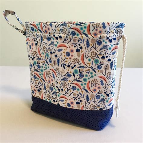 Large Yarn Bag Blue Floral Chain Bay Sewcraft
