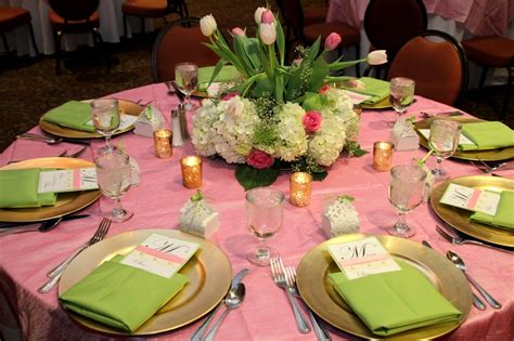 Pink And Green Table Setting For 40th Birthday Party With Spring Floral