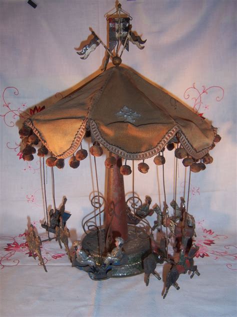 Antique German Tin Toy Wind Up Carousel 14 Inch Tall 18 To The Top Of