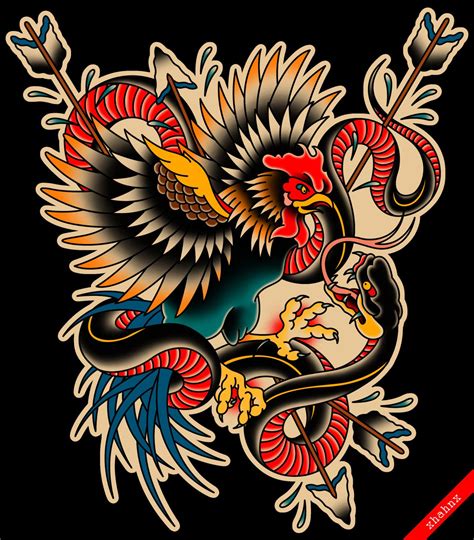xhahnx foto rooster tattoo traditional tattoo traditional tattoo design
