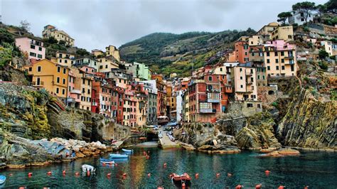Cinque Terre Italy Sea Hill Building House Hdr Colorful Europe