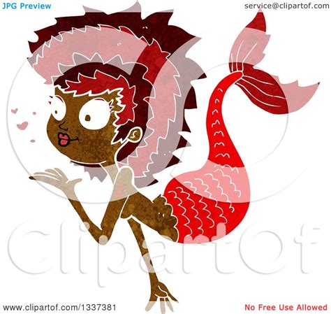 Clipart Of A Textured Black Mermaid Blowing A Kiss 3 Royalty Free