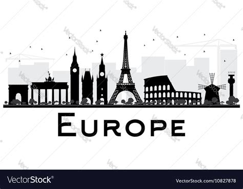 Europe Skyline Silhouette With Landmarks Vector Image