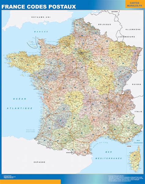 Frankrike is situated southeast of åkroken. karta över Frankrike Postnummer | Väggkartor