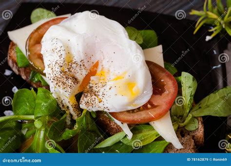 The Poached Egg With Greens Stock Image Image Of Food Open 78162879