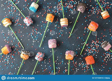 Multicolored Marshmallow Cake Pops Stock Image Image Of Party