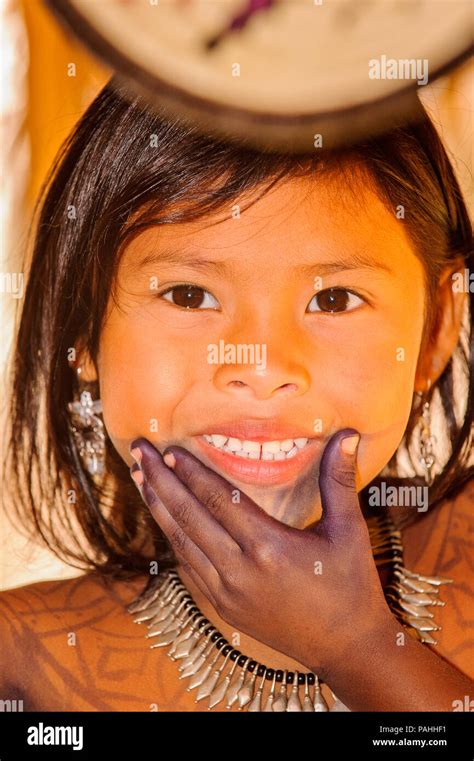 embera village panama january 9 2012 portrait of an unidentified native indian girl with