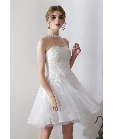 Cute Short Leaf Lace Strapless Wedding Dress With Laceup Ys623