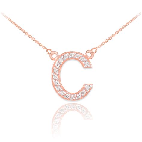 14k Rose Gold Letter C Diamond Initial Necklace