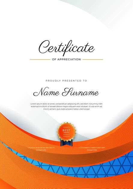 Premium Vector Blue Orange And Gold Certificate Of Achievement Border