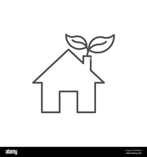 Eco house related vector linear icon. Home with leaf from the pipe