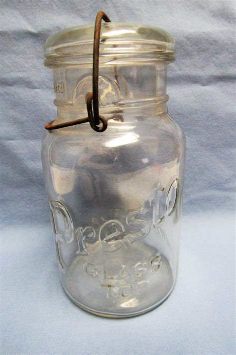 Vintage Presto Glass Top Fruit Jar Round With Glass Lid Owens Illinois Glass Co Clear Canning Jar