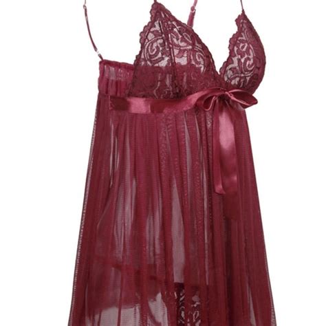 Plus Size Sexy Red Vintage Lace Sleepwear Robe Erotic Lingerie Women Nightgown Night Home