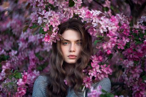 fond d écran visage femmes maquette portrait fleurs violet robe mode fleur de cerisier
