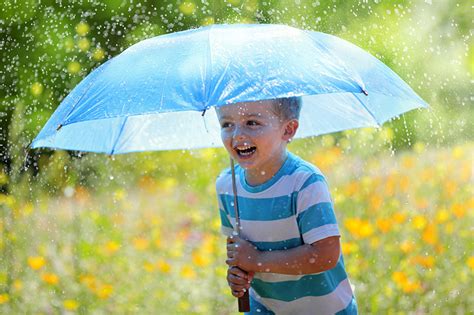 Photo Boys Joy Smile Laughter Child Rain Umbrella