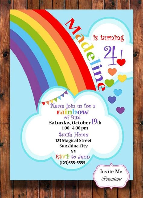 Rainbow Birthday Invitation Template Free Rainbow Themed Birthday
