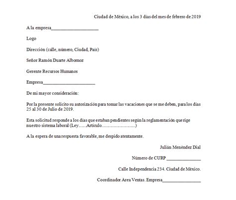 Imagen Carta De Solicitud De Vacaciones