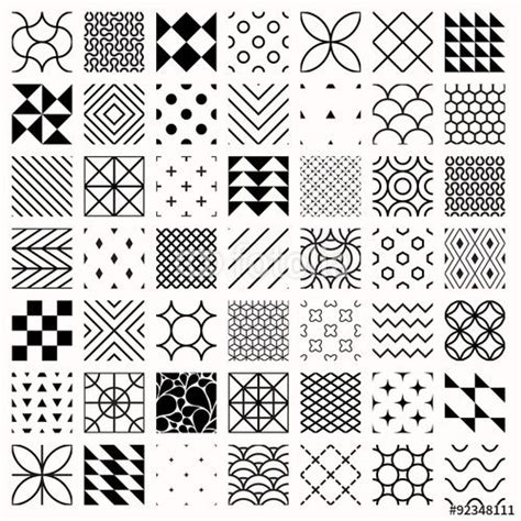 Set Of Geometric Seamless Patterns Triangles Lines Circles Black