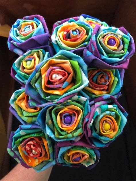 Tye Dye Rainbow Fabric Roses With Stems Wedding Bouquet Etsy Fabric