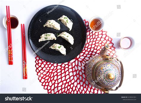 Flat lay Chinese new year food and drink on a white background still ...