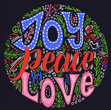 Joy Peace Love Vector Hand Written Christmas Greeting Card Stock
