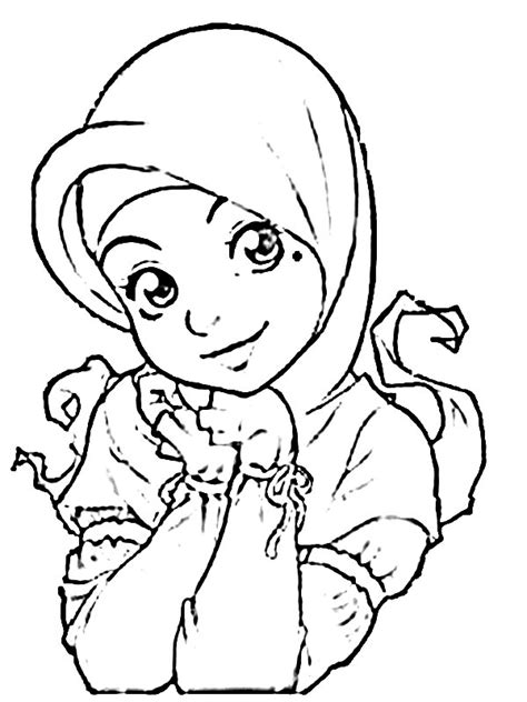 Gambar Gambar Kartun Muslimah Hitam Putih Muslim Sketch Coloring Page
