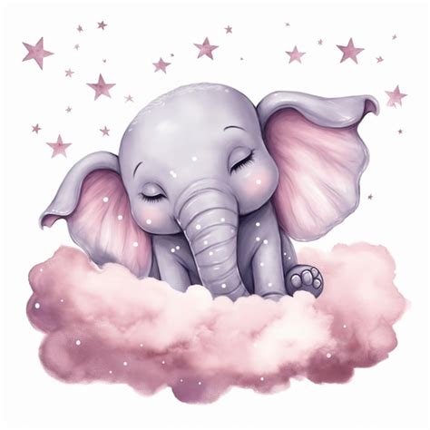 Hay Un Elefante Bebé Sentado En Una Nube Con Estrellas Generativas Ai