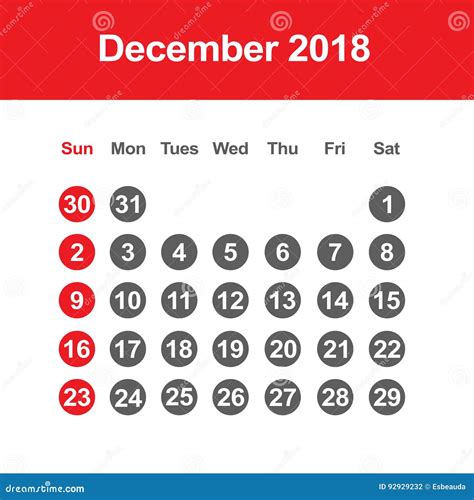 Calendario Per Il Dicembre 2018 Illustrazione Vettoriale