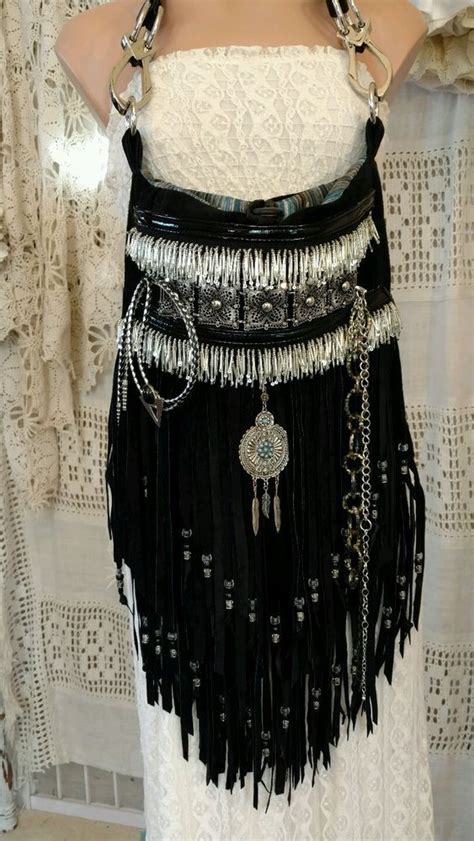 Handmade Black Suede Leather Fringe Shoulder Bag Hippie Western Boho