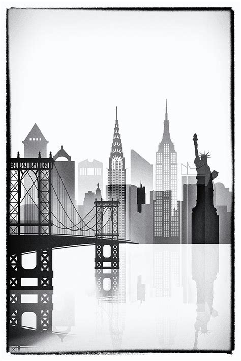 New York Skyline Black And White Painting By Dim Dom